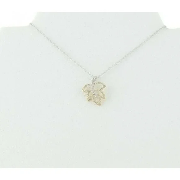 14k White Gold and Yellow Gold Diamond Necklace Leaf Necklace 18 inch chain